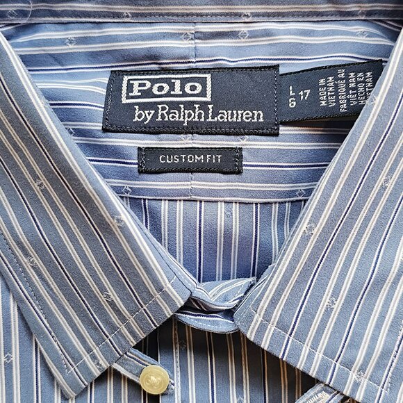Polo Ralph Lauren Custom Fit Striped Dobby Shirt - Fall Blue/White - Size 17 - Picture 3 of 6